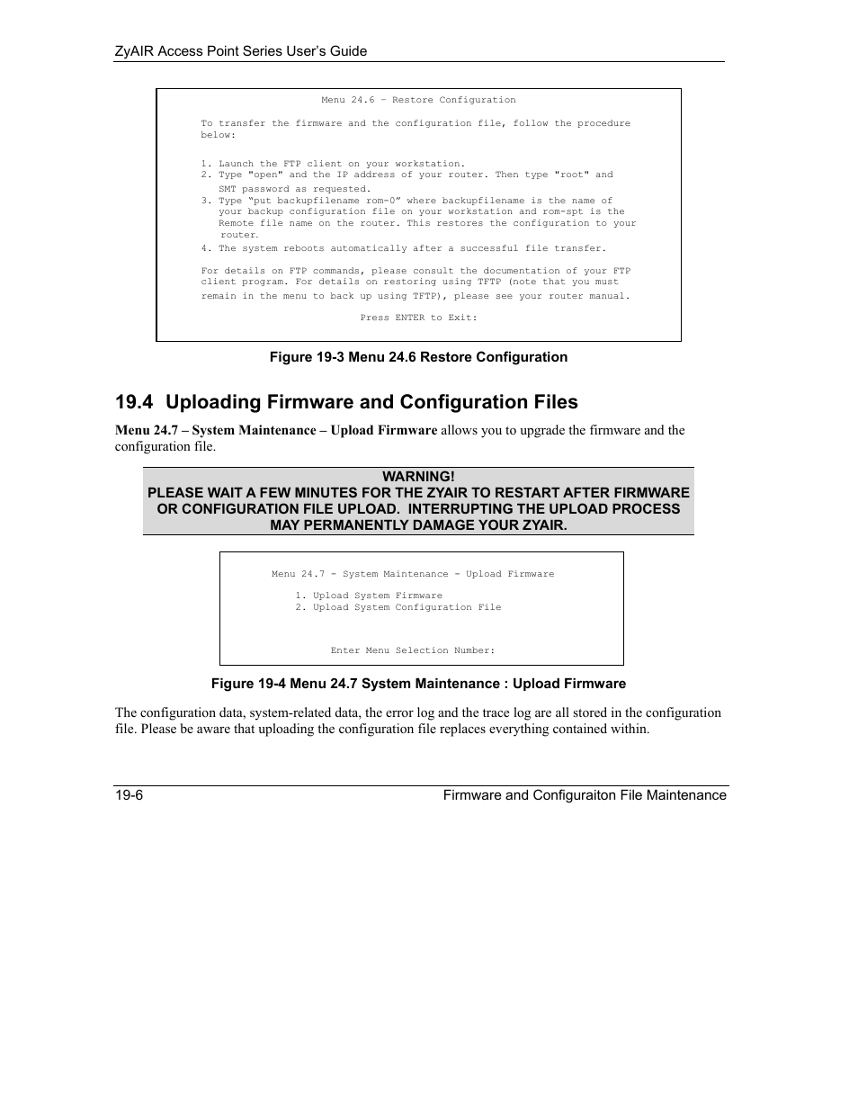 Uploading firmware and configuration files, 4 uploading firmware and configuration files | ZyXEL Communications ZyXEL ZyAIR B-1000 User Manual | Page 162 / 231