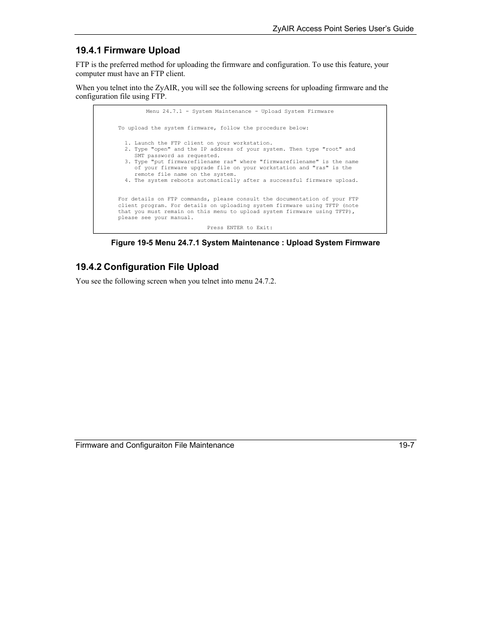 1 firmware upload, 2 configuration file upload | ZyXEL Communications ZyXEL ZyAIR B-1000 User Manual | Page 163 / 231