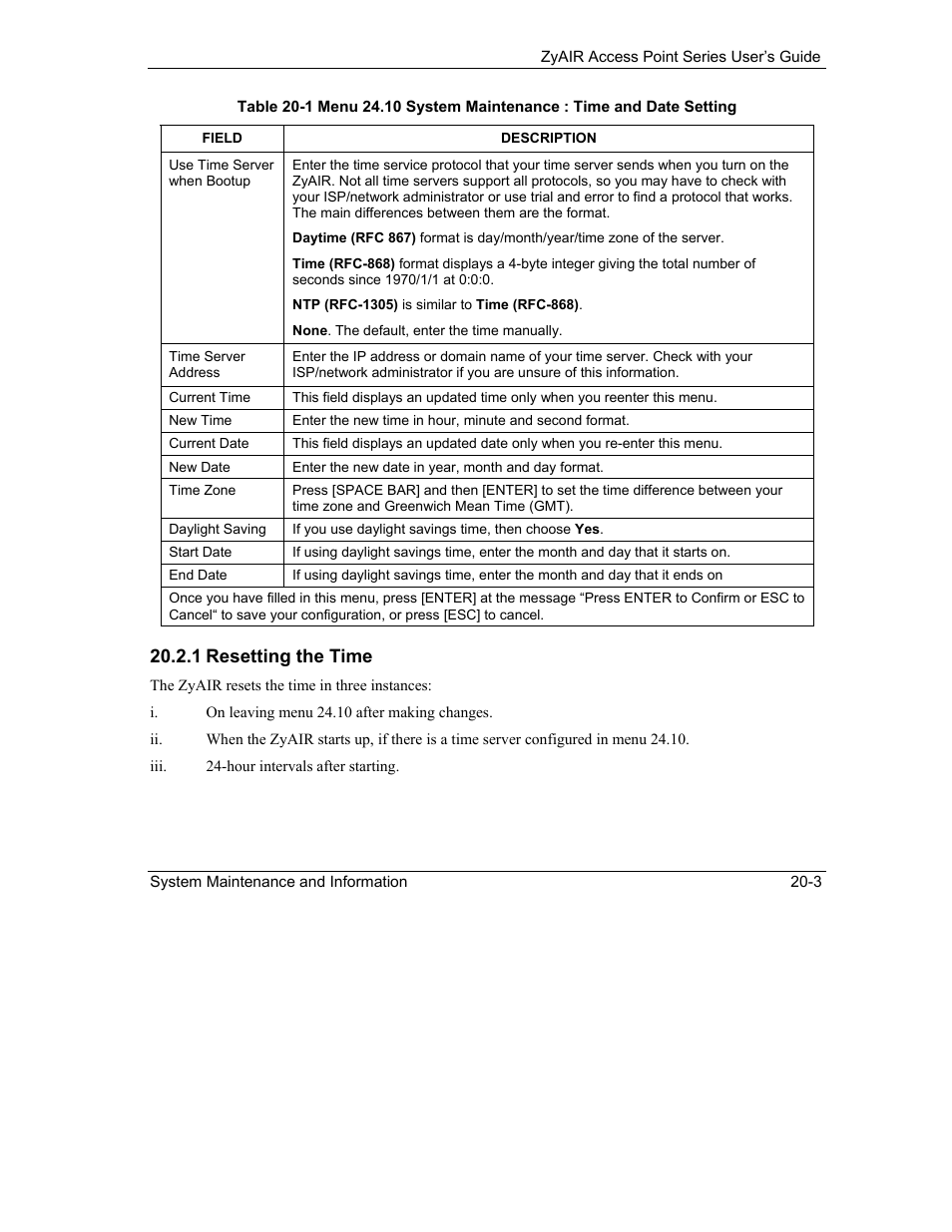 1 resetting the time | ZyXEL Communications ZyXEL ZyAIR B-1000 User Manual | Page 169 / 231