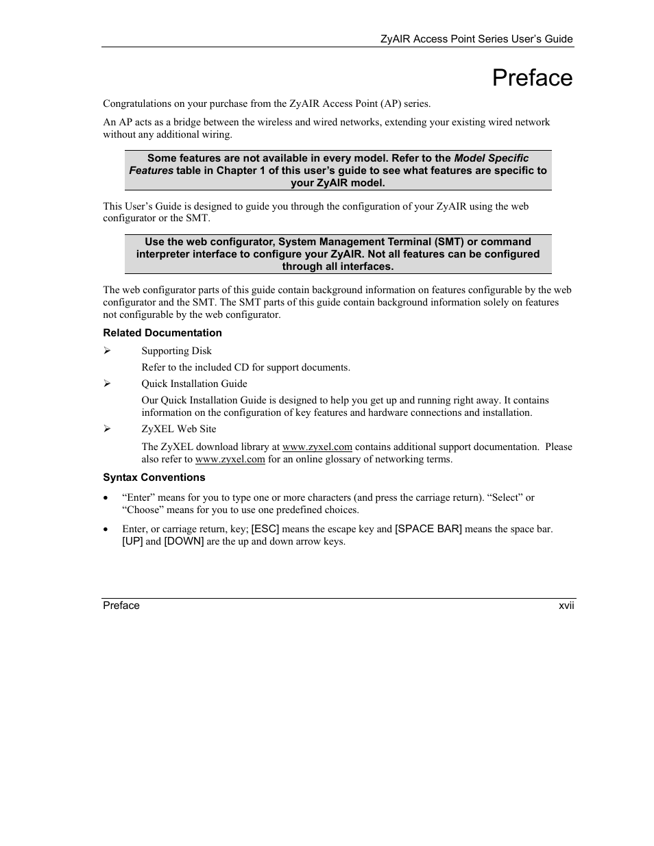 Preface | ZyXEL Communications ZyXEL ZyAIR B-1000 User Manual | Page 17 / 231