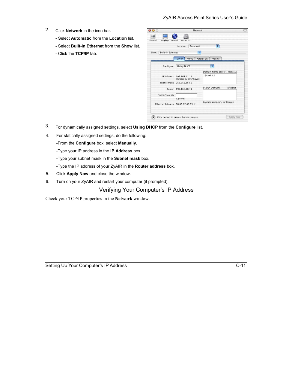 Verifying your computer’s ip address | ZyXEL Communications ZyXEL ZyAIR B-1000 User Manual | Page 189 / 231