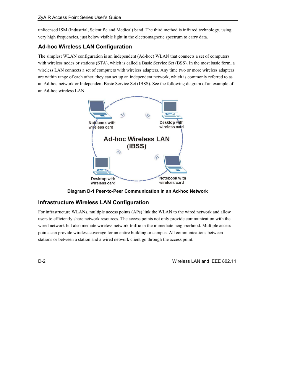 Ad-hoc wireless lan configuration, Infrastructure wireless lan configuration | ZyXEL Communications ZyXEL ZyAIR B-1000 User Manual | Page 192 / 231