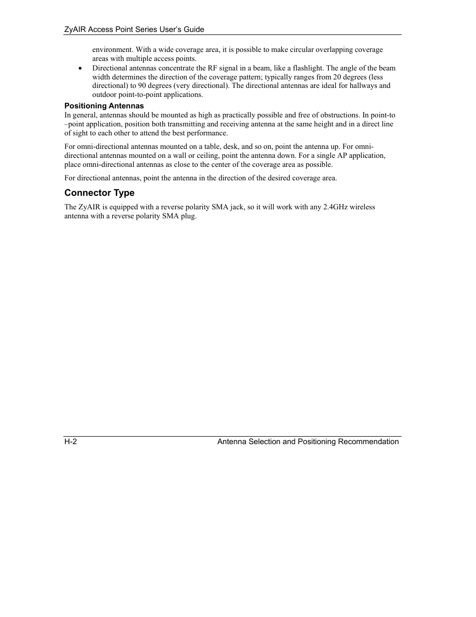 Connector type | ZyXEL Communications ZyXEL ZyAIR B-1000 User Manual | Page 202 / 231