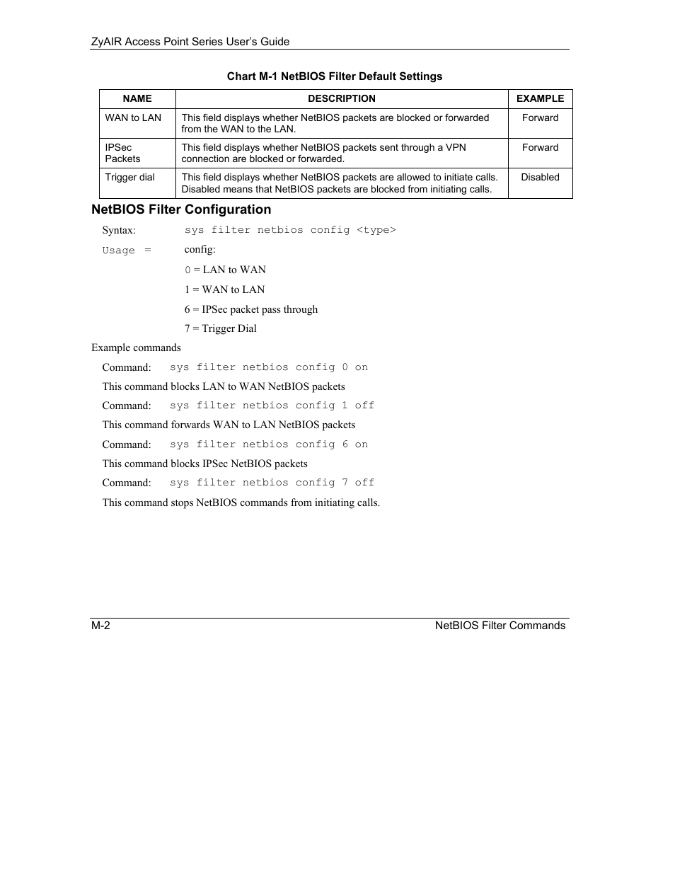 Netbios filter configuration | ZyXEL Communications ZyXEL ZyAIR B-1000 User Manual | Page 220 / 231