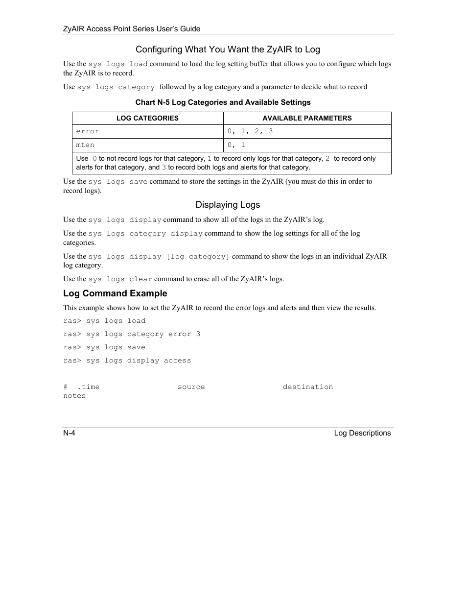 Log command example | ZyXEL Communications ZyXEL ZyAIR B-1000 User Manual | Page 224 / 231