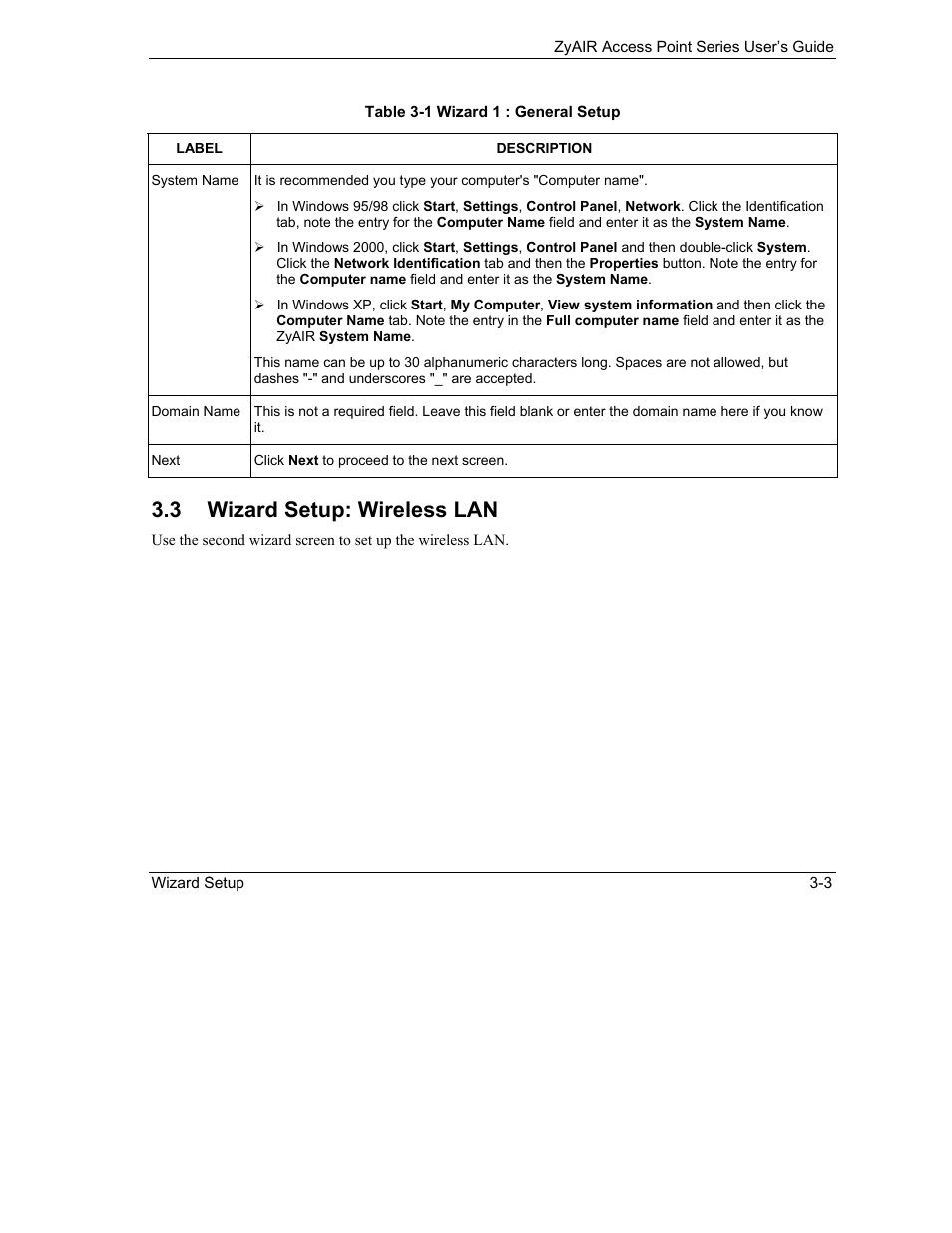 Wizard setup: wireless lan, 3 wizard setup: wireless lan | ZyXEL Communications ZyXEL ZyAIR B-1000 User Manual | Page 35 / 231