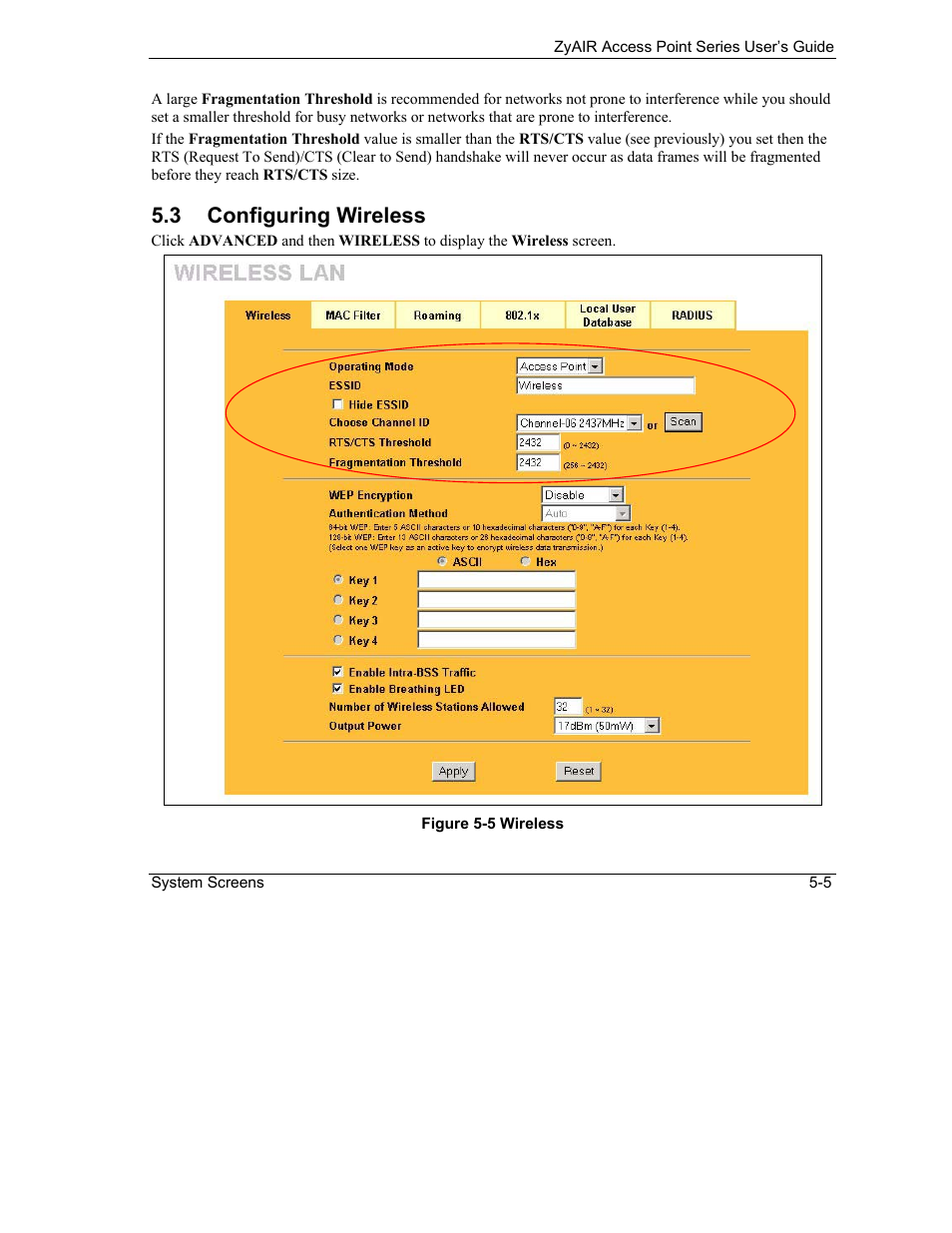 Configuring wireless, 3 configuring wireless | ZyXEL Communications ZyXEL ZyAIR B-1000 User Manual | Page 55 / 231