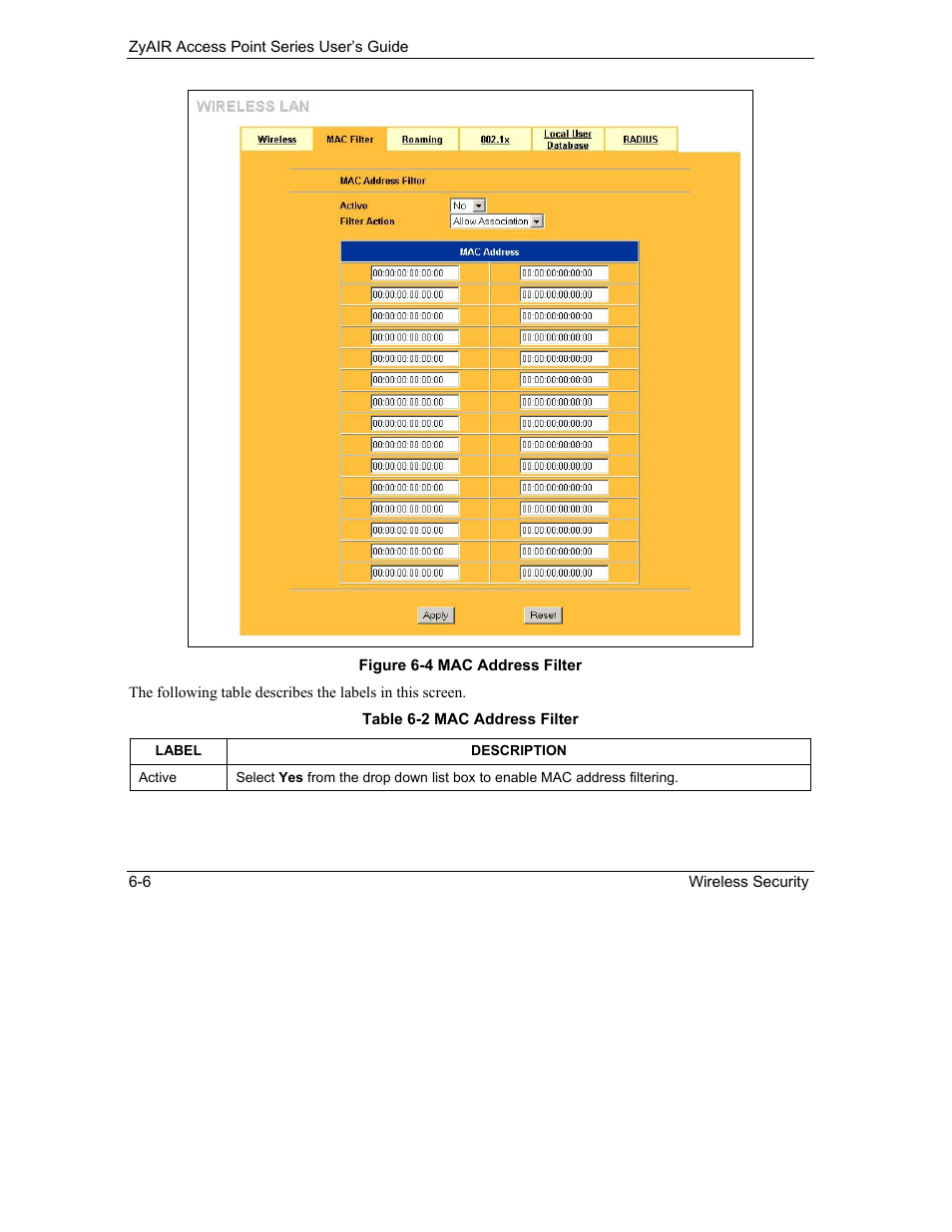 ZyXEL Communications ZyXEL ZyAIR B-1000 User Manual | Page 68 / 231