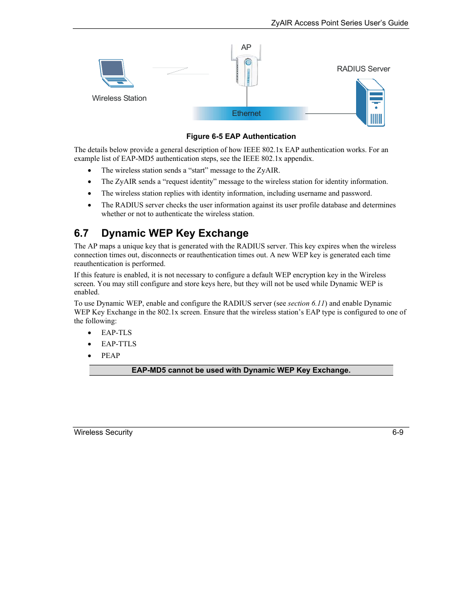 Dynamic wep key exchange, 7 dynamic wep key exchange | ZyXEL Communications ZyXEL ZyAIR B-1000 User Manual | Page 71 / 231