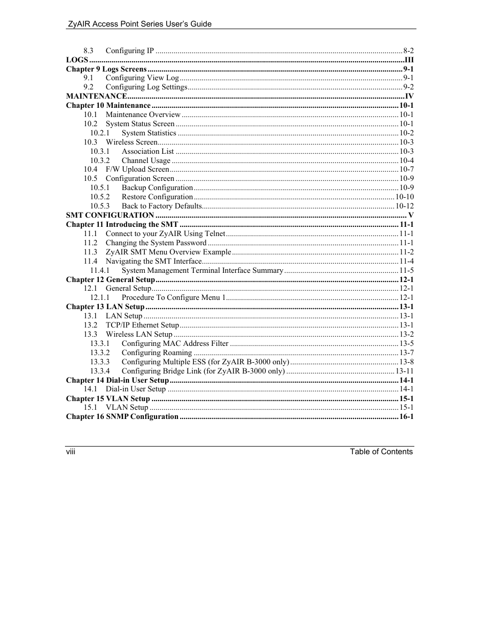 ZyXEL Communications ZyXEL ZyAIR B-1000 User Manual | Page 8 / 231