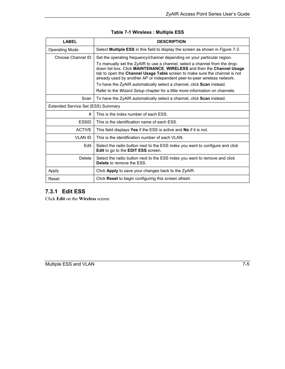 1 edit ess | ZyXEL Communications ZyXEL ZyAIR B-1000 User Manual | Page 83 / 231