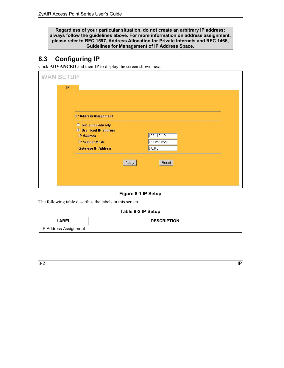 Configuring ip, 3 configuring ip | ZyXEL Communications ZyXEL ZyAIR B-1000 User Manual | Page 90 / 231