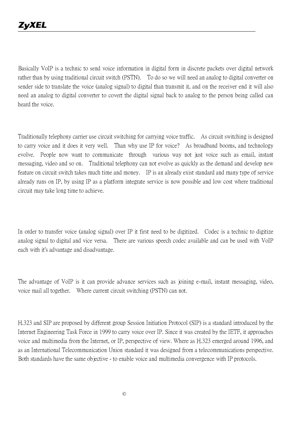 How does voice over ip work, Why use voip, What is the relationship between codec and voip | What advantage does voice over ip can provide, What is the difference between h.323 and sip | ZyXEL Communications P-2302R-P1 User Manual | Page 113 / 146