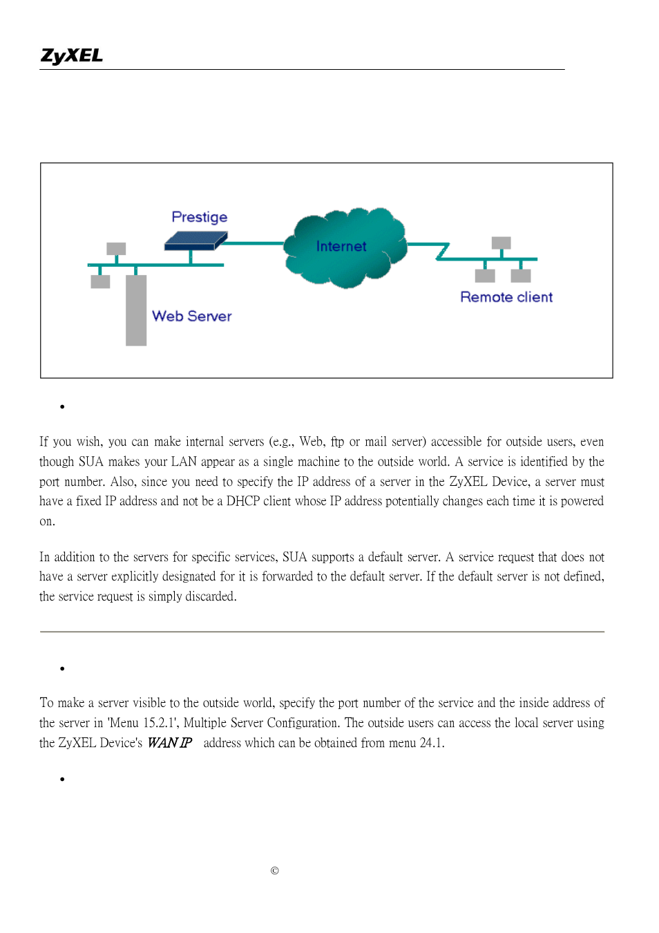 Configure an internal server behind sua | ZyXEL Communications P-2302R-P1 User Manual | Page 13 / 146