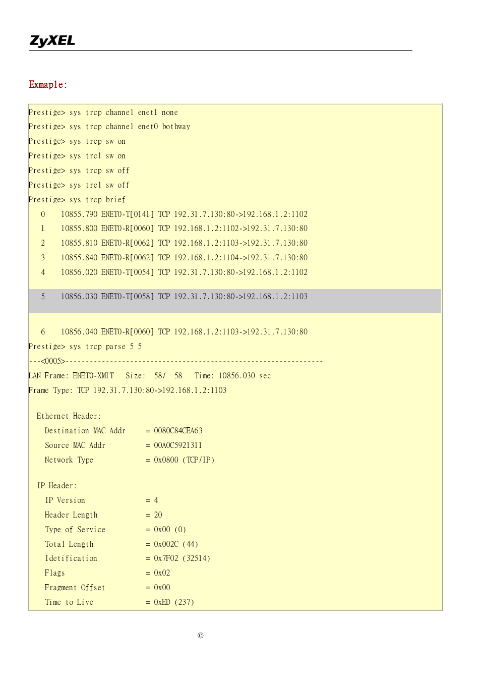 Exmaple | ZyXEL Communications P-2302R-P1 User Manual | Page 130 / 146