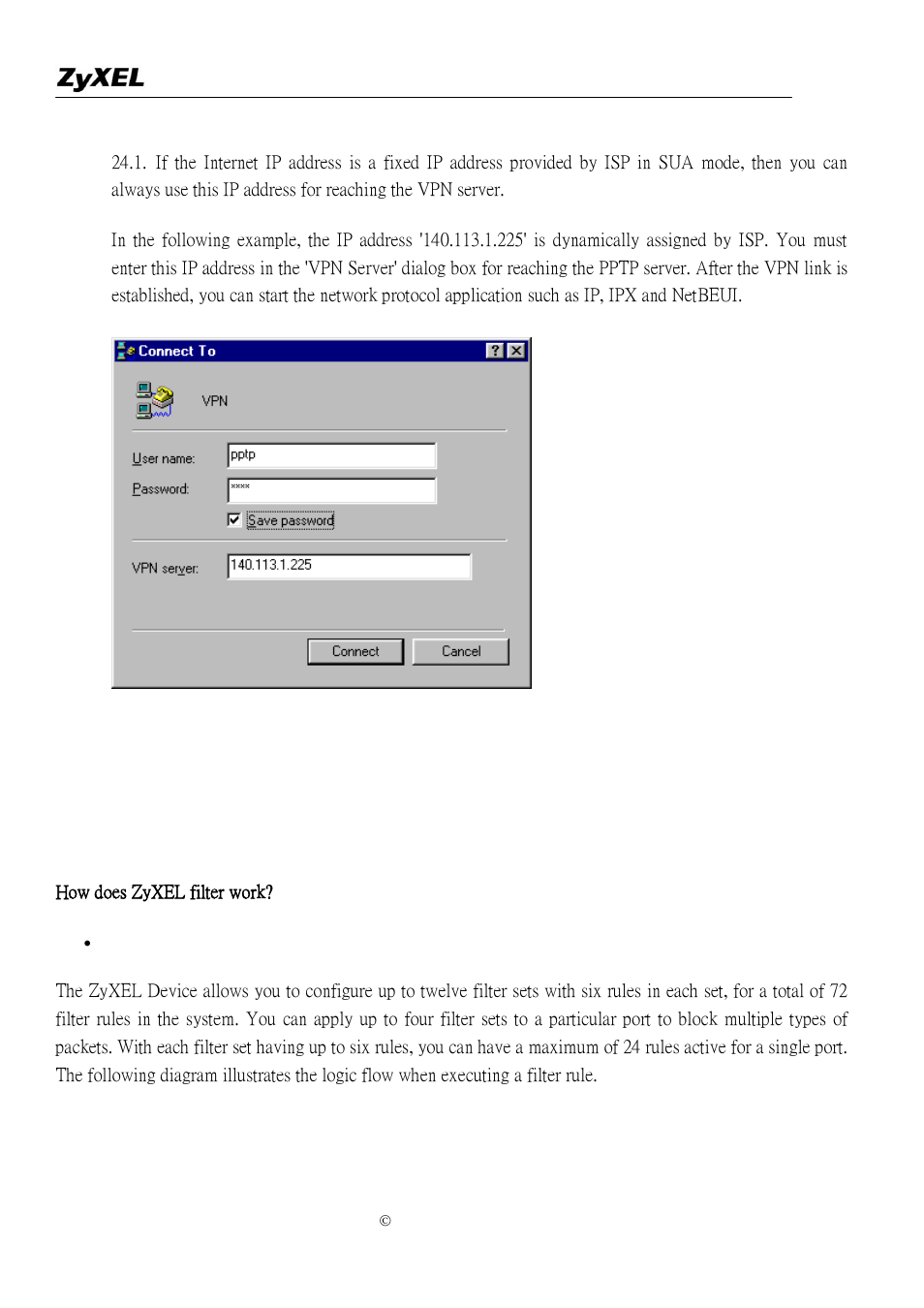 About filter & filter examples | ZyXEL Communications P-2302R-P1 User Manual | Page 18 / 146