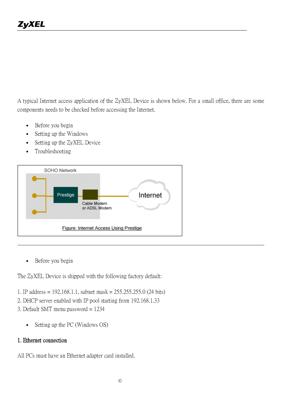 Application notes, General application notes, Internet connection | ZyXEL Communications P-2302R-P1 User Manual | Page 6 / 146