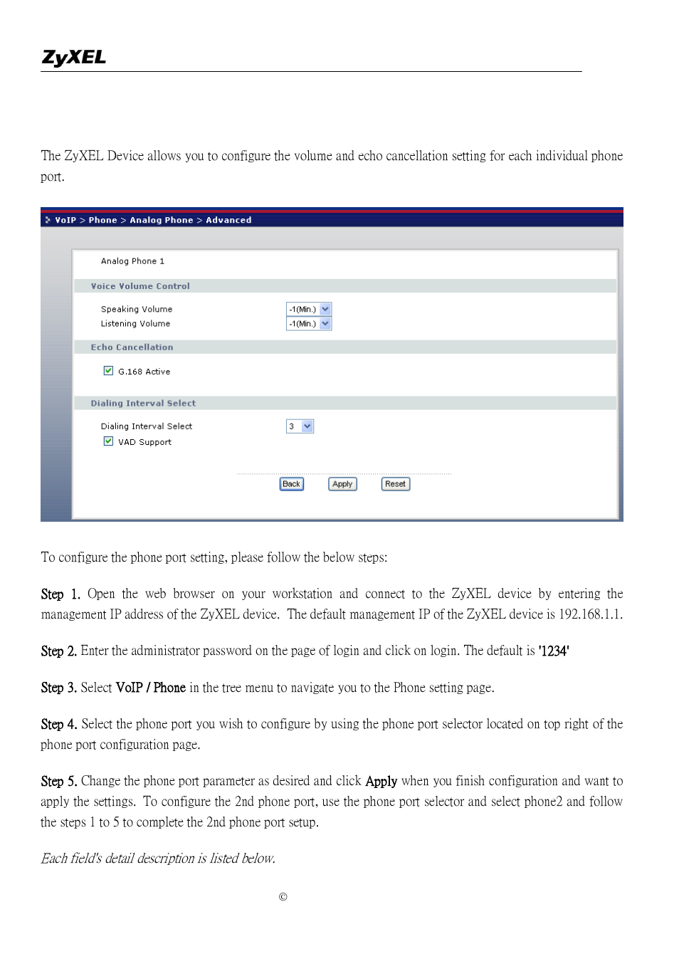 Phone port settings | ZyXEL Communications P-2302R-P1 User Manual | Page 78 / 146