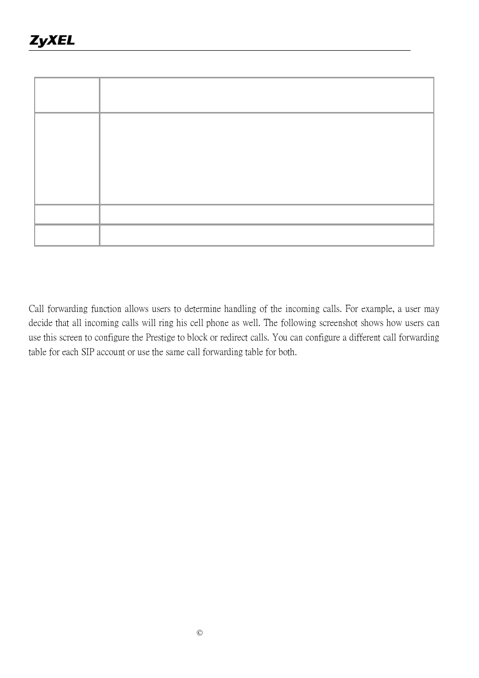 Call forwarding | ZyXEL Communications P-2302R-P1 User Manual | Page 81 / 146