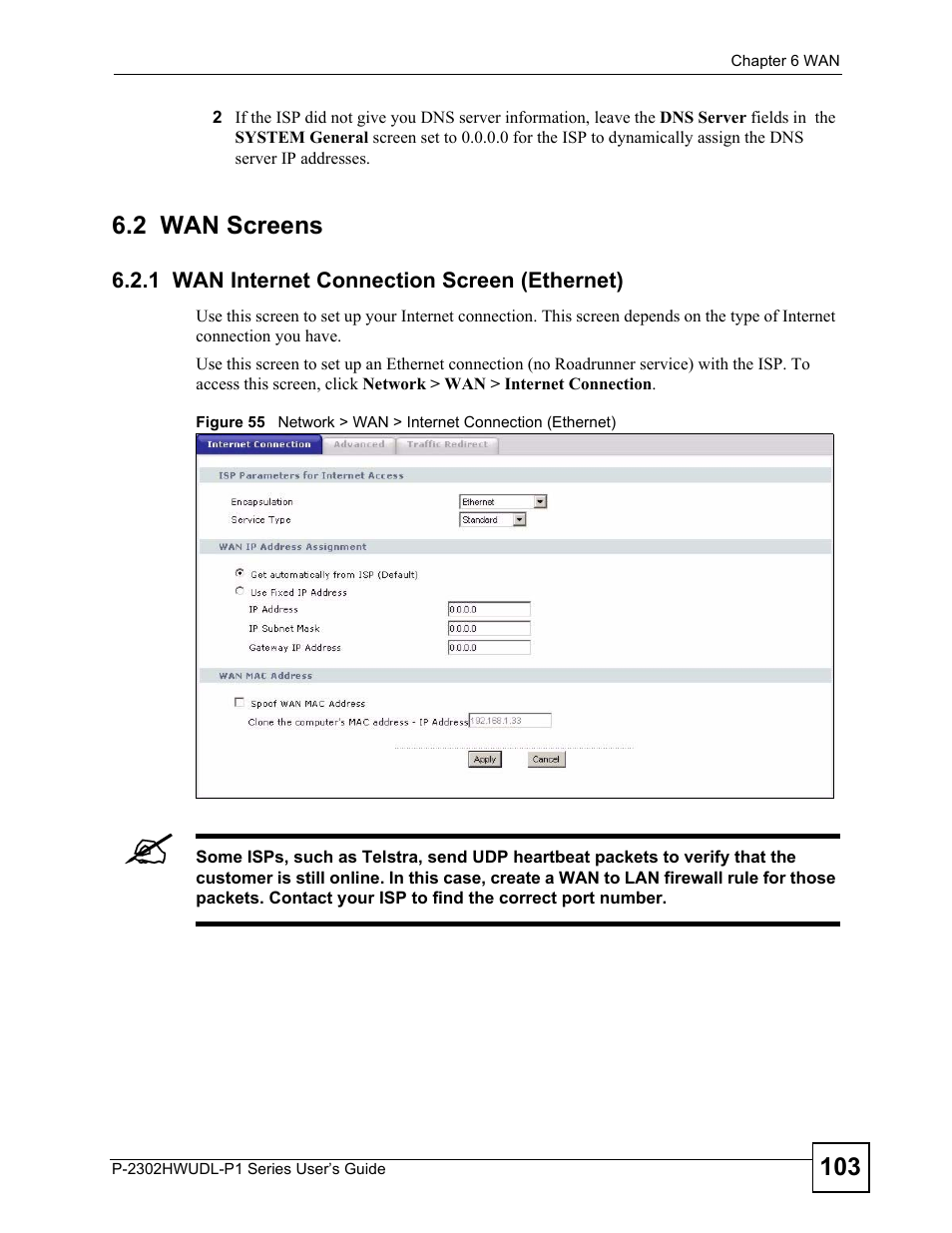 2 wan screens, 1 wan internet connection screen (ethernet) | ZyXEL Communications P-2302HWUDL-P1 Series User Manual | Page 103 / 368