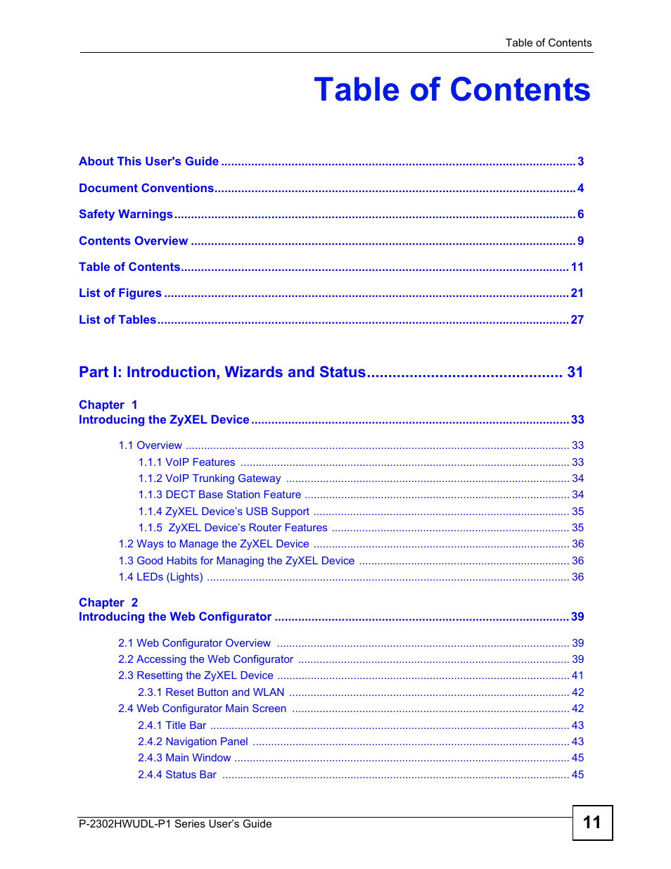 ZyXEL Communications P-2302HWUDL-P1 Series User Manual | Page 11 / 368