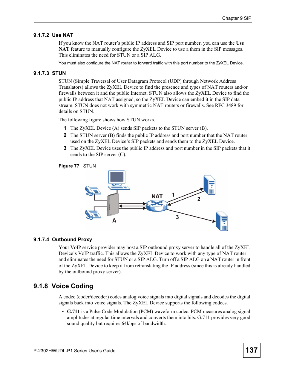 8 voice coding, Figure 77 stun | ZyXEL Communications P-2302HWUDL-P1 Series User Manual | Page 137 / 368
