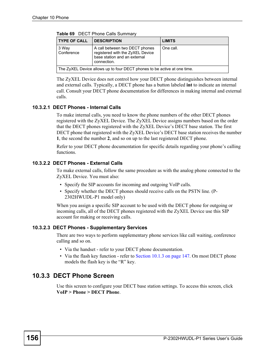 3 dect phone screen | ZyXEL Communications P-2302HWUDL-P1 Series User Manual | Page 156 / 368