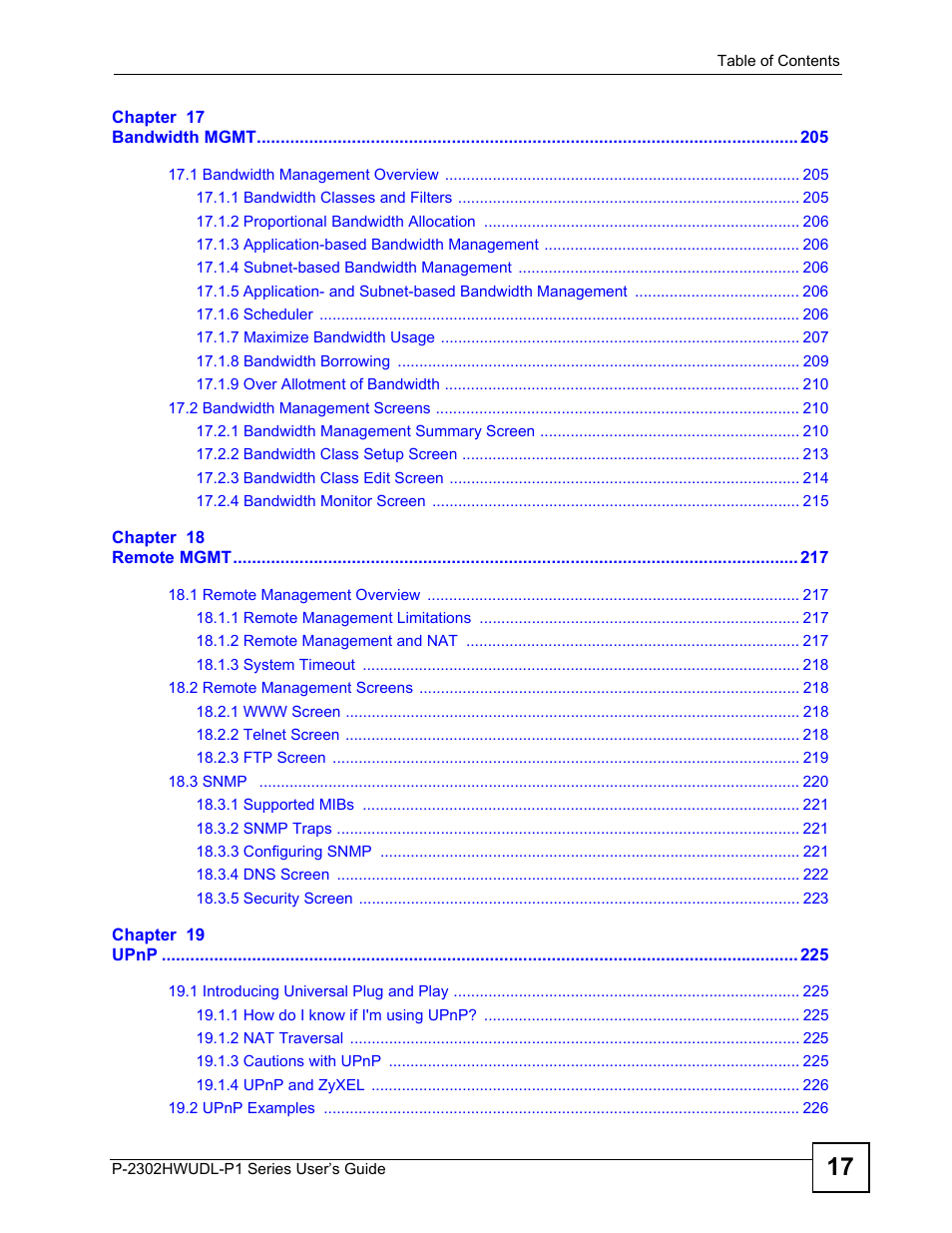 ZyXEL Communications P-2302HWUDL-P1 Series User Manual | Page 17 / 368