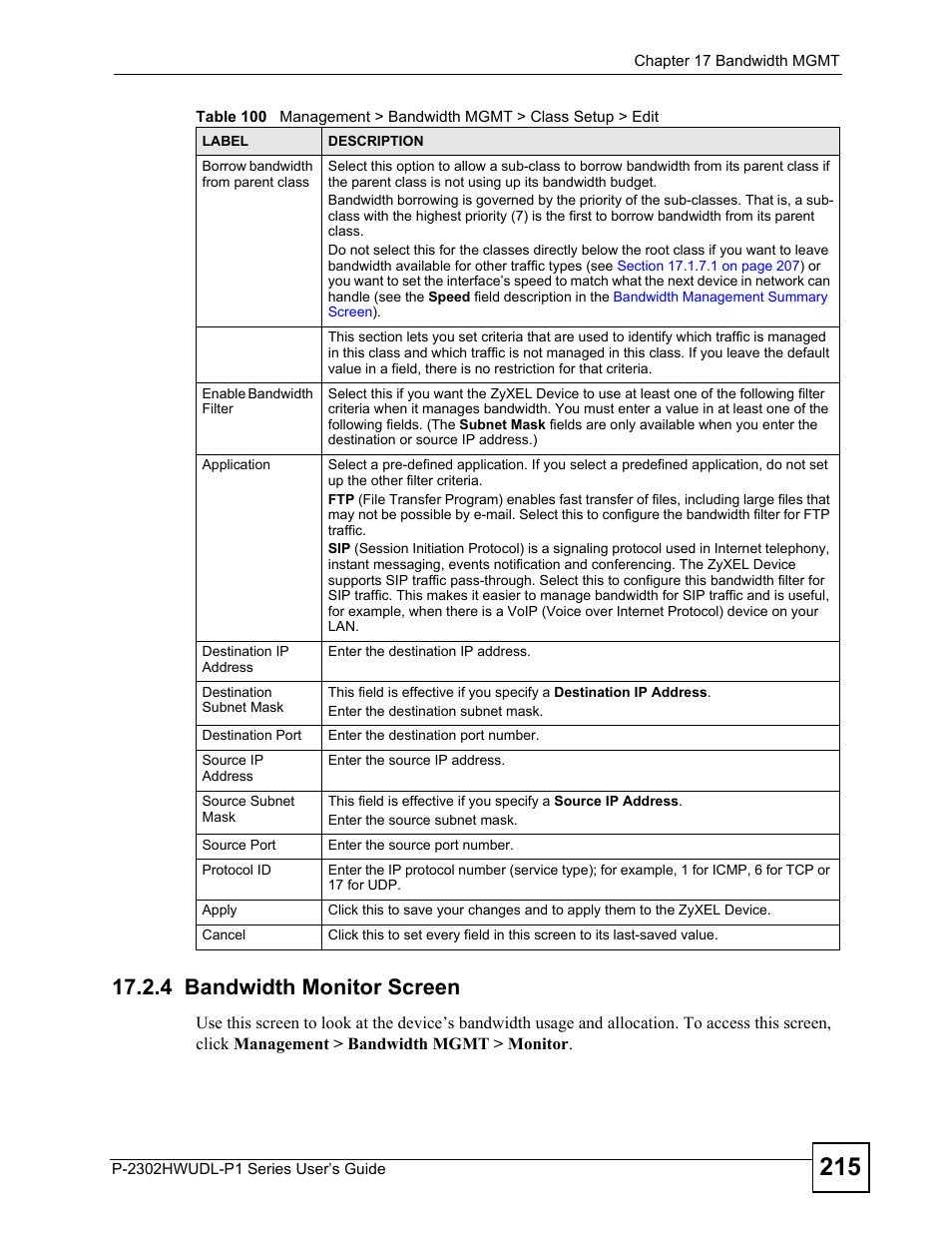 4 bandwidth monitor screen | ZyXEL Communications P-2302HWUDL-P1 Series User Manual | Page 215 / 368