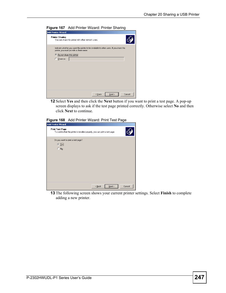 Figure 167 add printer wizard: printer sharing | ZyXEL Communications P-2302HWUDL-P1 Series User Manual | Page 247 / 368