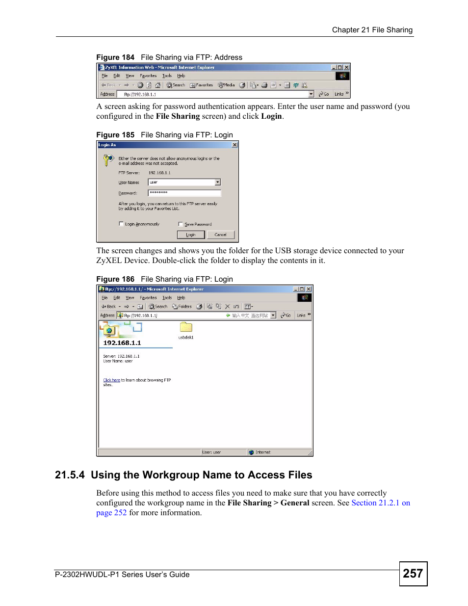 4 using the workgroup name to access files | ZyXEL Communications P-2302HWUDL-P1 Series User Manual | Page 257 / 368