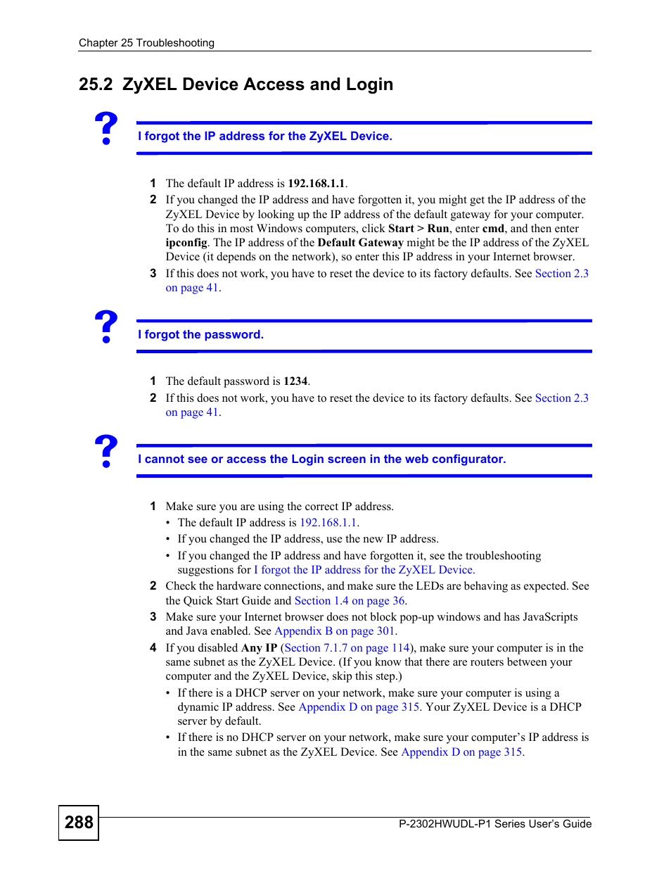 2 zyxel device access and login, Zyxel device access and login | ZyXEL Communications P-2302HWUDL-P1 Series User Manual | Page 288 / 368