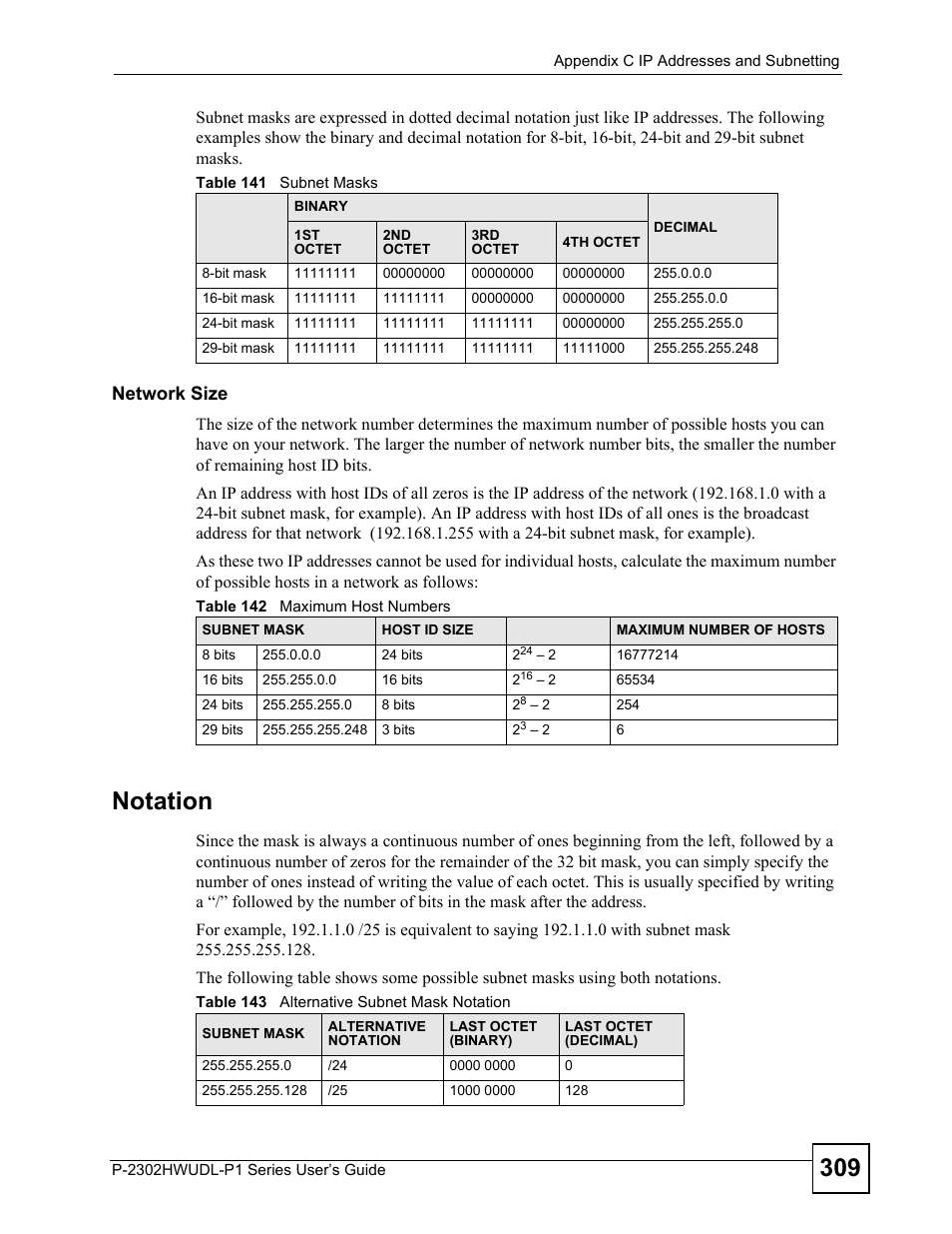 Notation, Network size | ZyXEL Communications P-2302HWUDL-P1 Series User Manual | Page 309 / 368