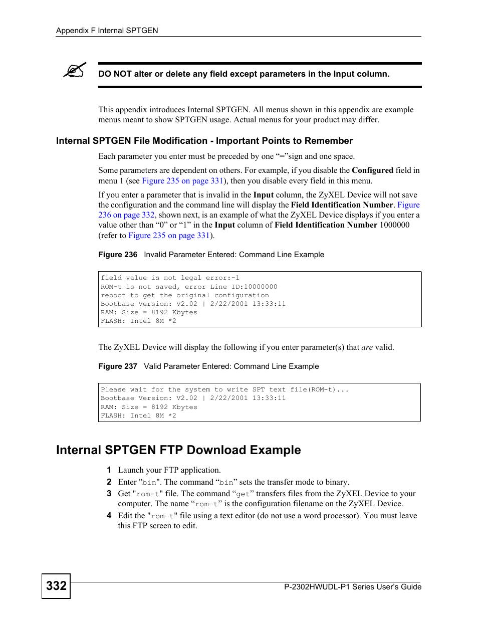 Internal sptgen ftp download example | ZyXEL Communications P-2302HWUDL-P1 Series User Manual | Page 332 / 368