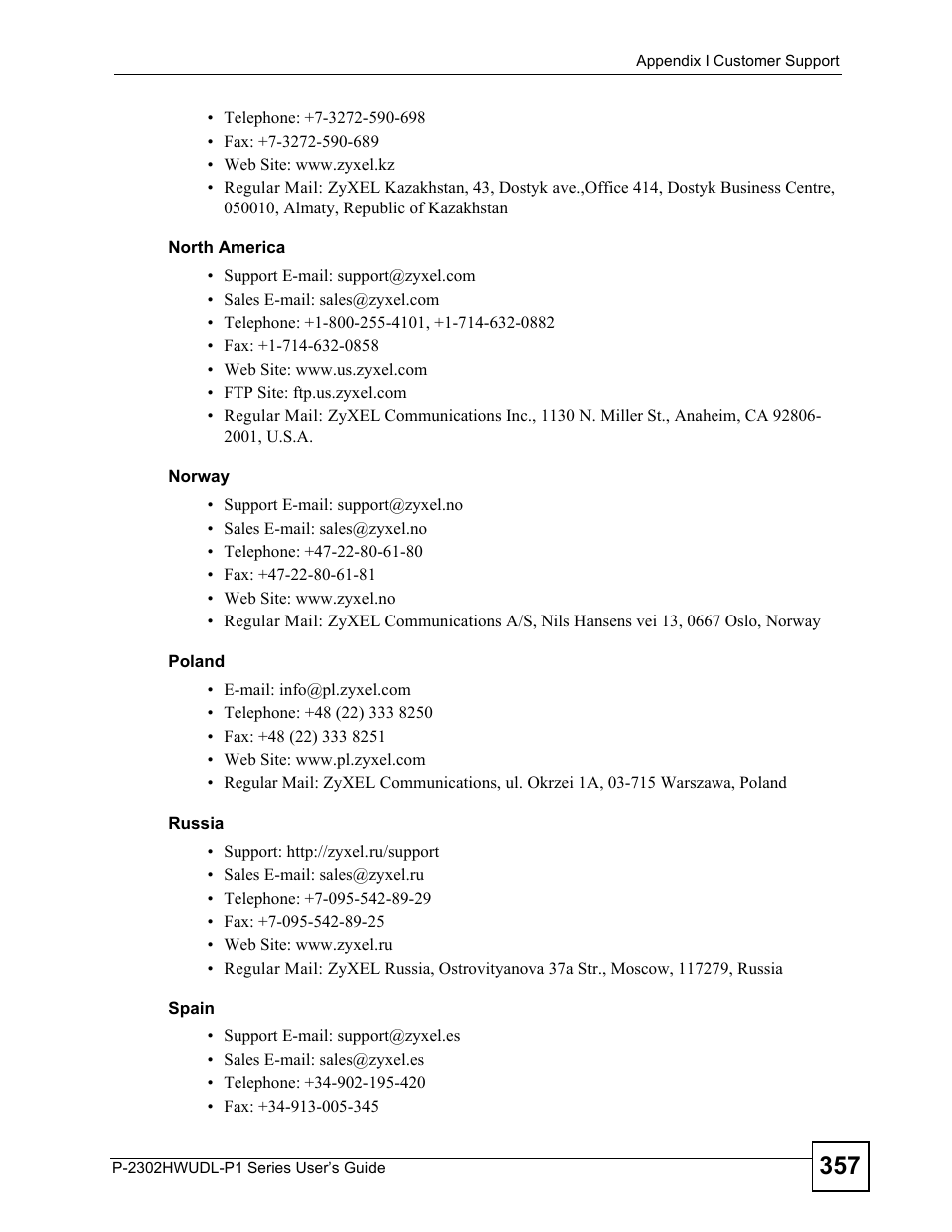 ZyXEL Communications P-2302HWUDL-P1 Series User Manual | Page 357 / 368