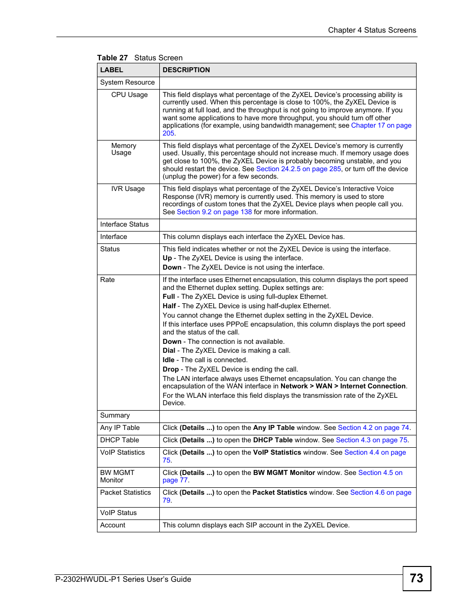 ZyXEL Communications P-2302HWUDL-P1 Series User Manual | Page 73 / 368