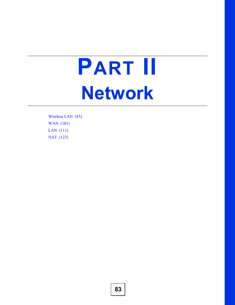 Network, Part ii: network | ZyXEL Communications P-2302HWUDL-P1 Series User Manual | Page 83 / 368