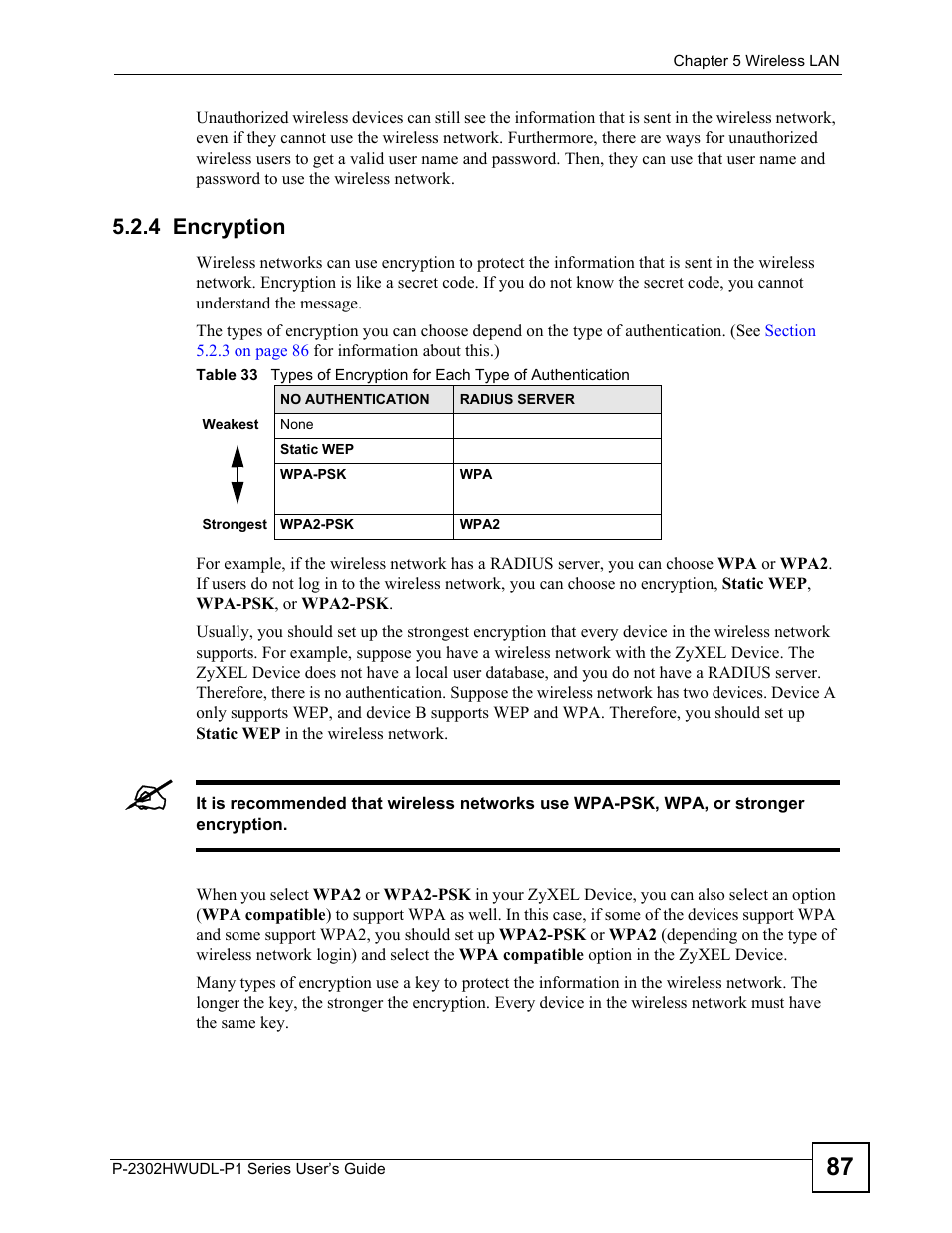 4 encryption | ZyXEL Communications P-2302HWUDL-P1 Series User Manual | Page 87 / 368