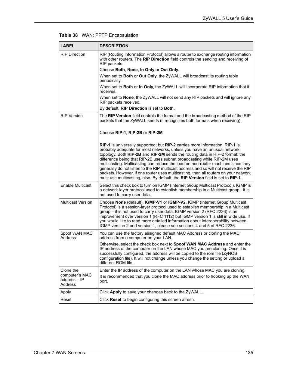 ZyXEL Communications ZyXEL ZyWALL 5 User Manual | Page 136 / 667