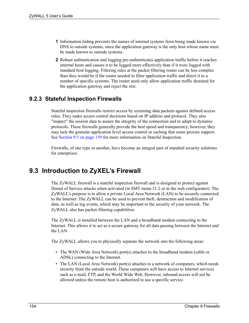 3 stateful inspection firewalls, 3 introduction to zyxel’s firewall | ZyXEL Communications ZyXEL ZyWALL 5 User Manual | Page 155 / 667