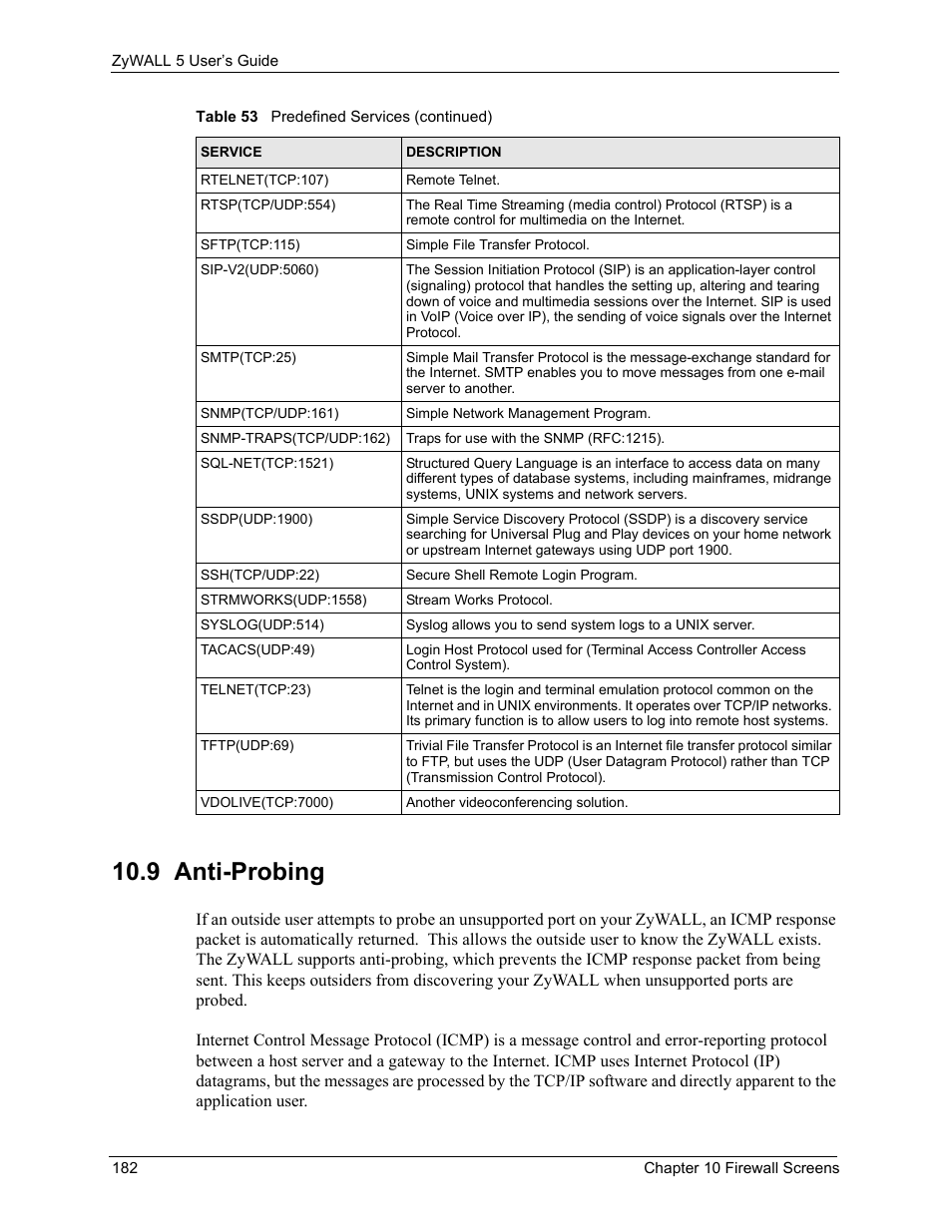 9 anti-probing | ZyXEL Communications ZyXEL ZyWALL 5 User Manual | Page 183 / 667