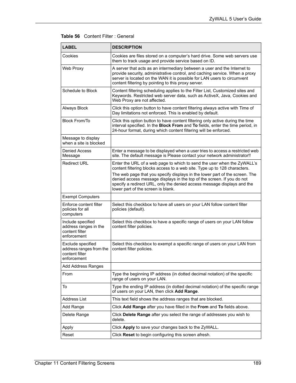 ZyXEL Communications ZyXEL ZyWALL 5 User Manual | Page 190 / 667