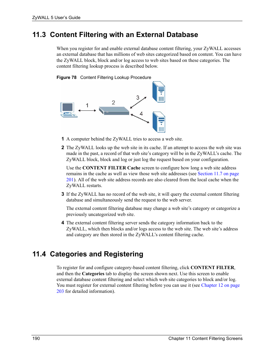 3 content filtering with an external database, 4 categories and registering, Figure 78 content filtering lookup procedure | ZyXEL Communications ZyXEL ZyWALL 5 User Manual | Page 191 / 667