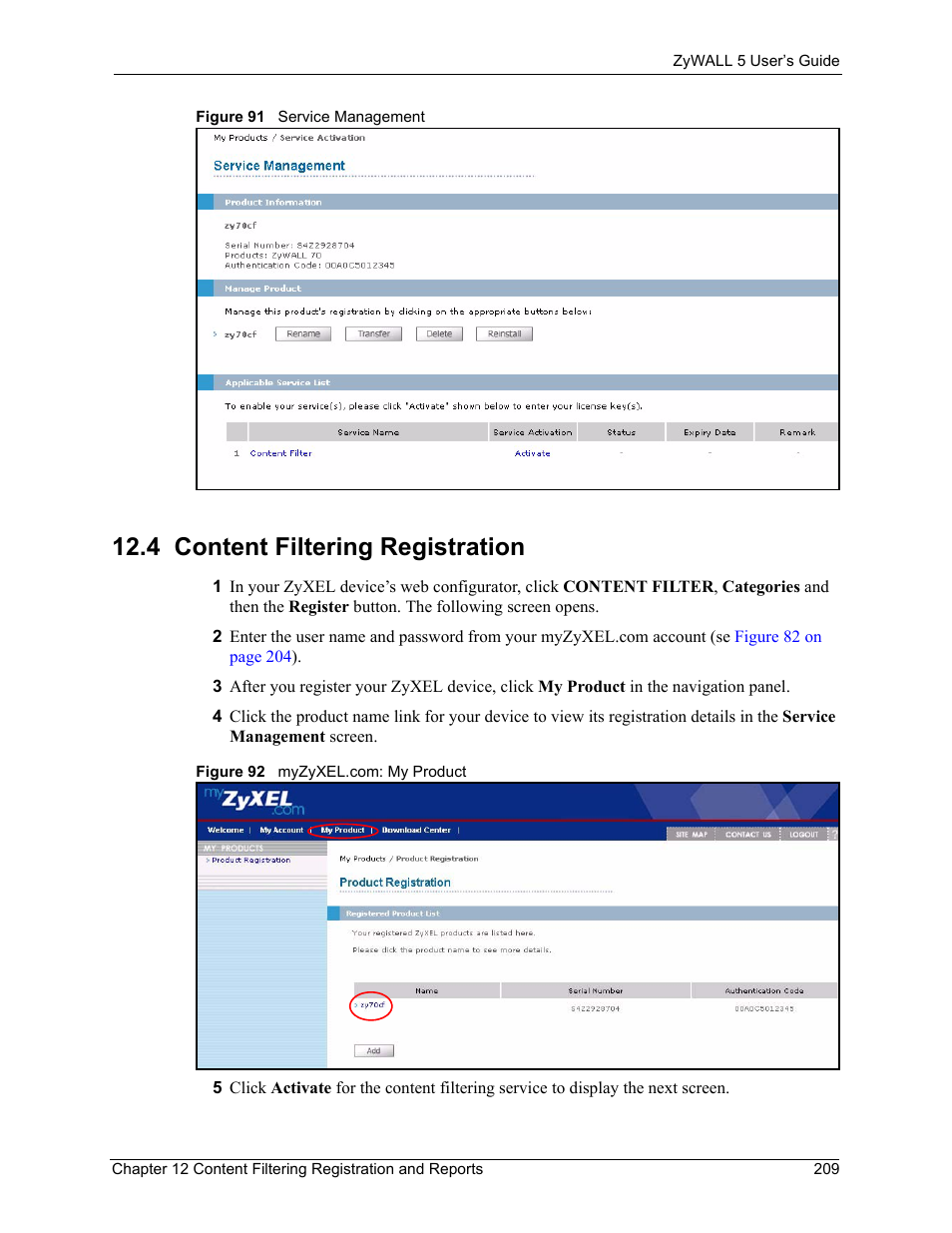 4 content filtering registration | ZyXEL Communications ZyXEL ZyWALL 5 User Manual | Page 210 / 667