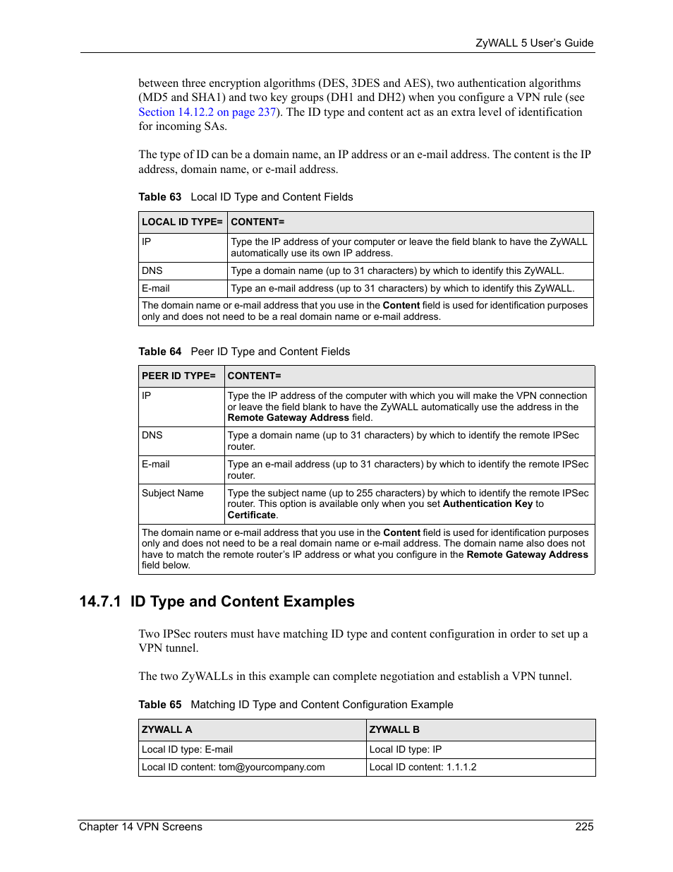 1 id type and content examples | ZyXEL Communications ZyXEL ZyWALL 5 User Manual | Page 226 / 667