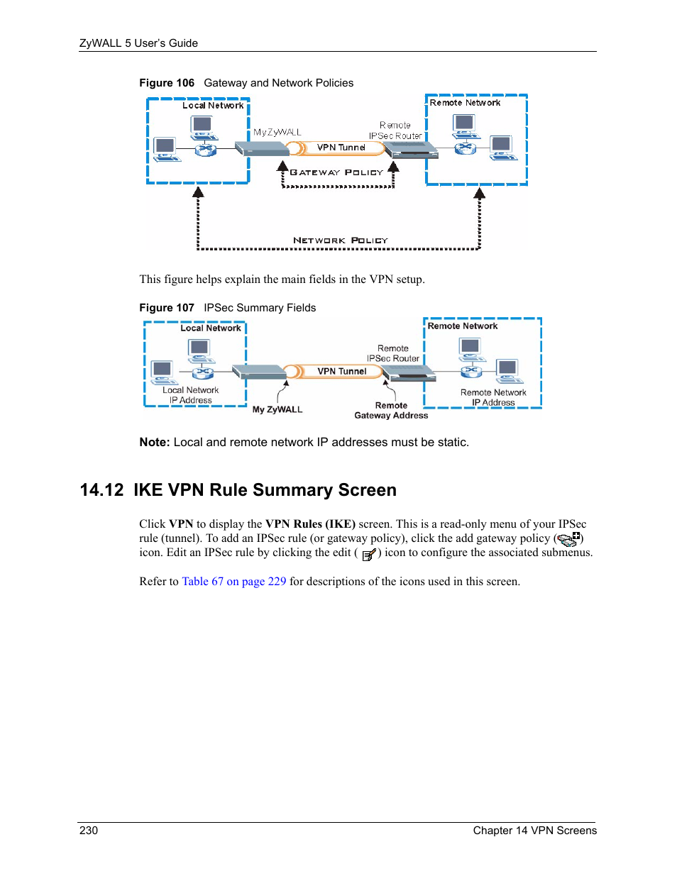 12 ike vpn rule summary screen | ZyXEL Communications ZyXEL ZyWALL 5 User Manual | Page 231 / 667