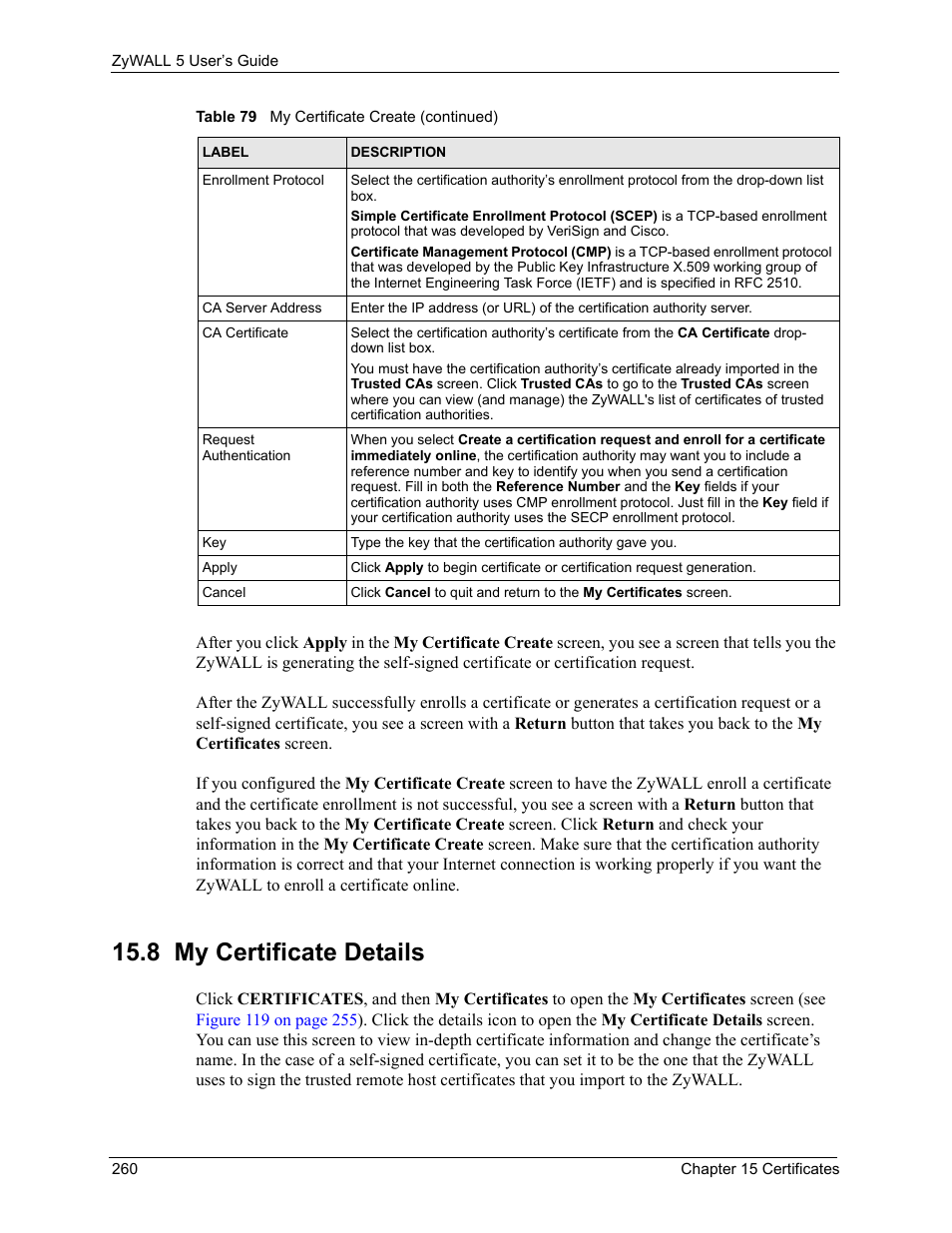 8 my certificate details | ZyXEL Communications ZyXEL ZyWALL 5 User Manual | Page 261 / 667