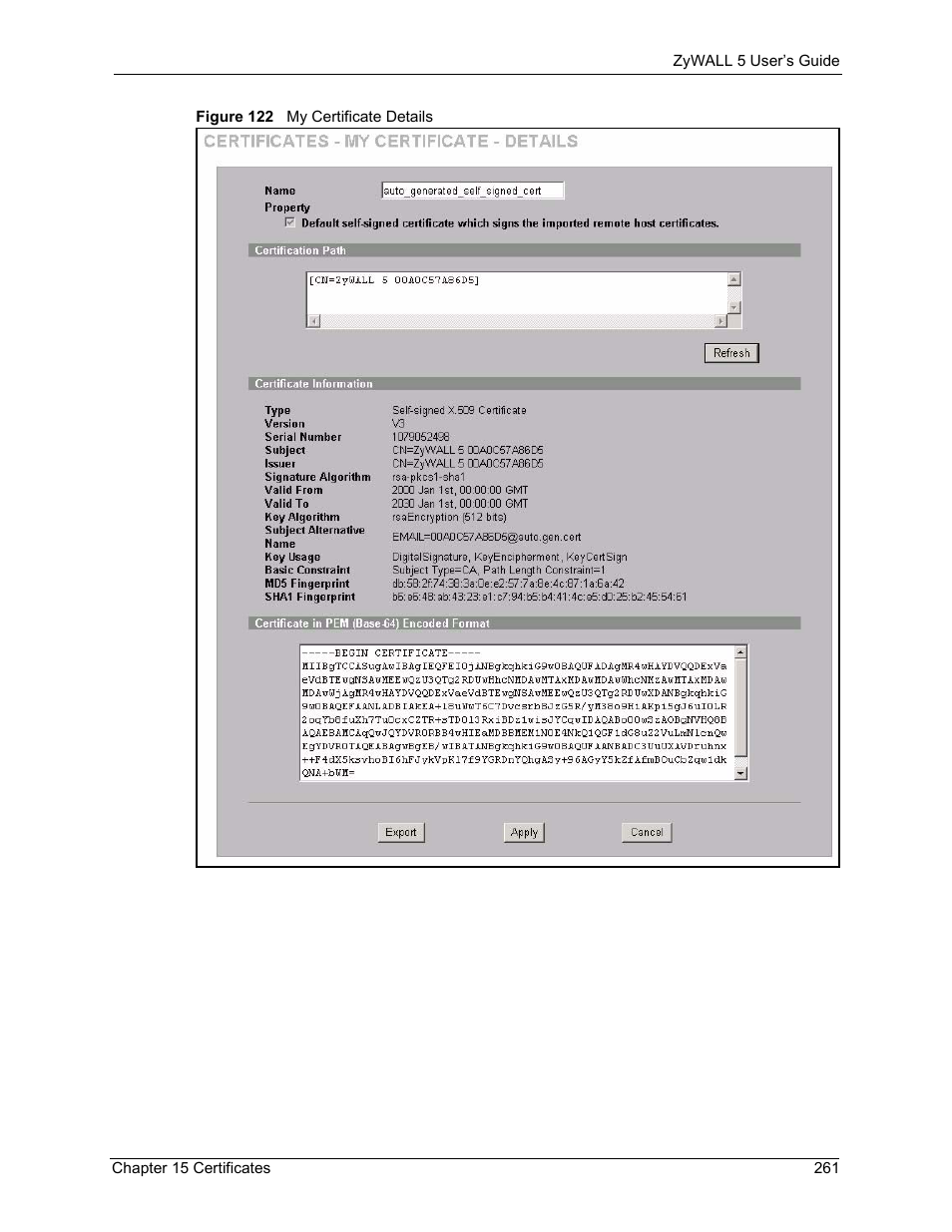 Figure 122 my certificate details | ZyXEL Communications ZyXEL ZyWALL 5 User Manual | Page 262 / 667