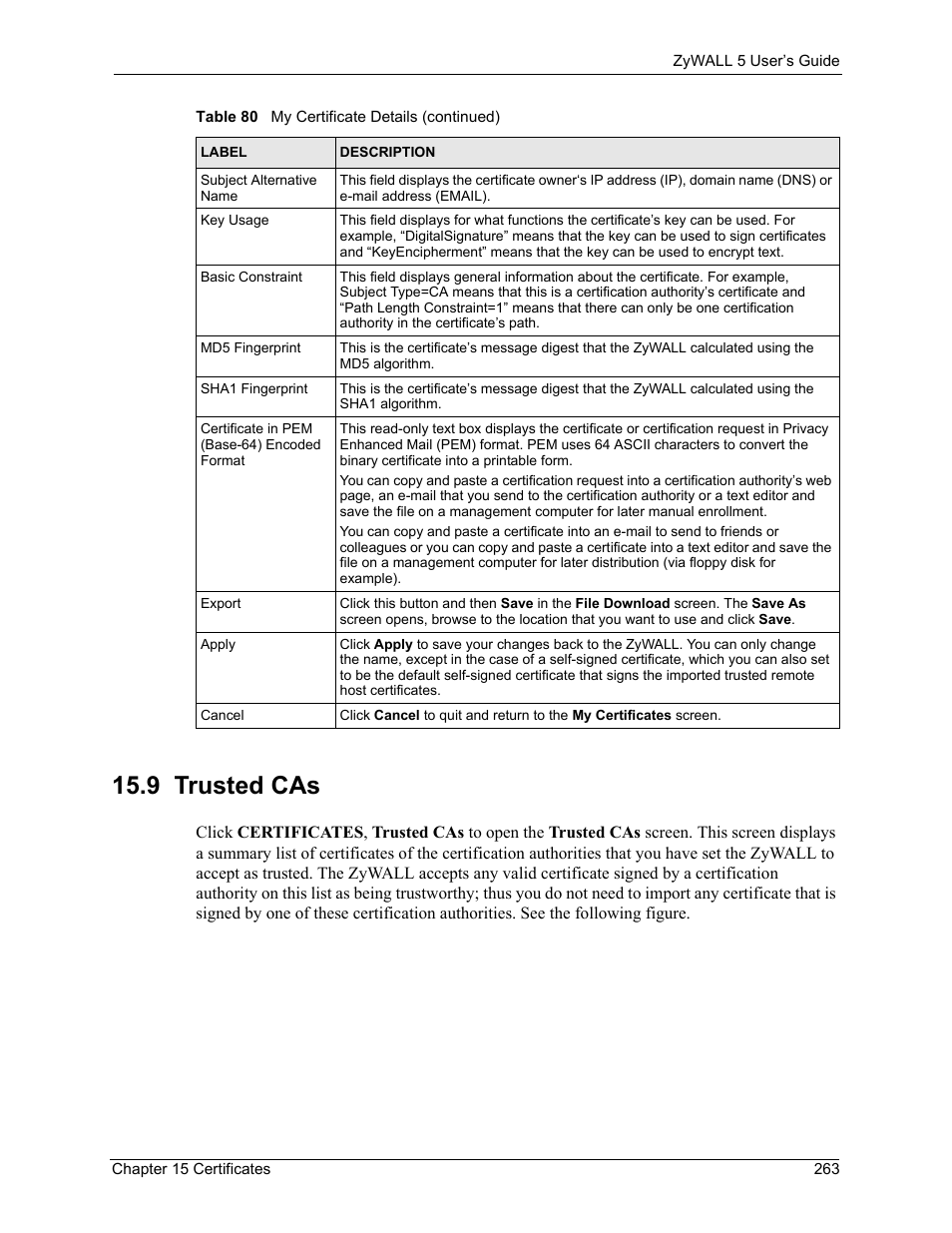 9 trusted cas | ZyXEL Communications ZyXEL ZyWALL 5 User Manual | Page 264 / 667