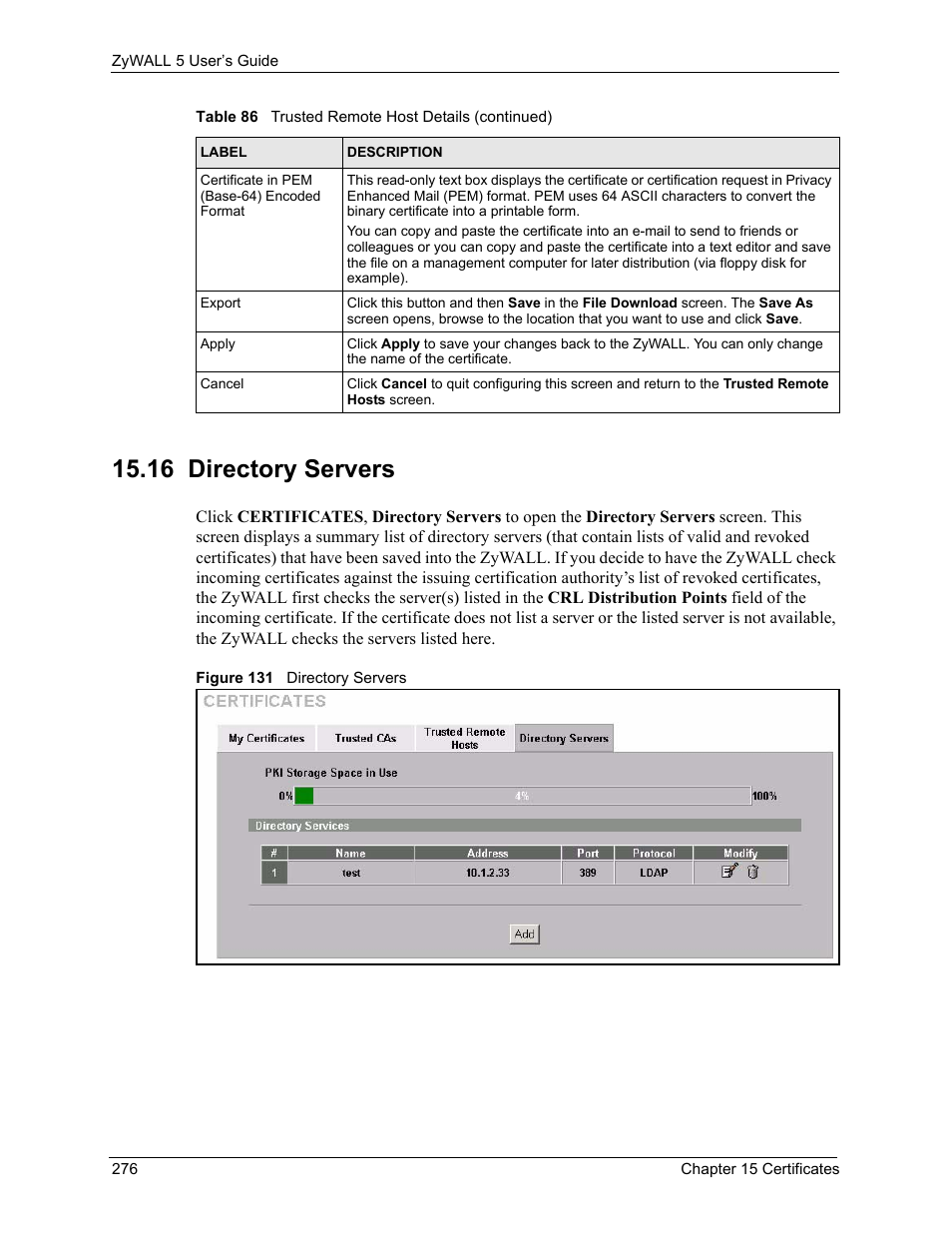 16 directory servers, Figure 131 directory servers | ZyXEL Communications ZyXEL ZyWALL 5 User Manual | Page 277 / 667